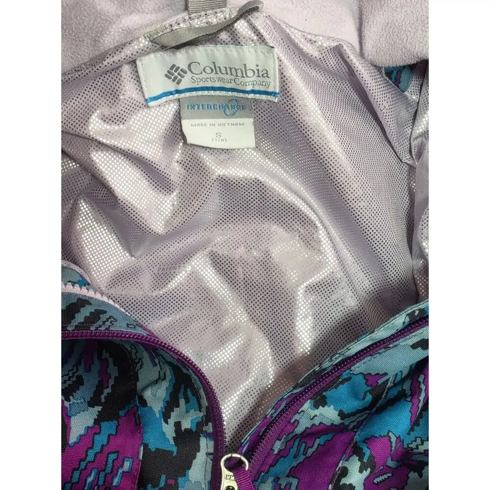 Columbia Jacket Girls Sz 7 8 Blue Abstract Waterproof Ski Snow 3in1 Shell Winter